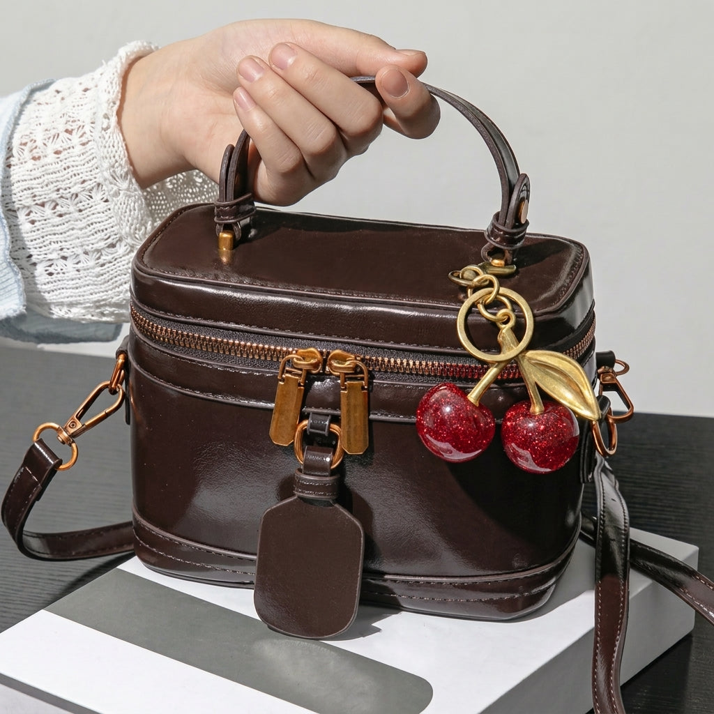 Retro Box Handbag with Cherry Charm
