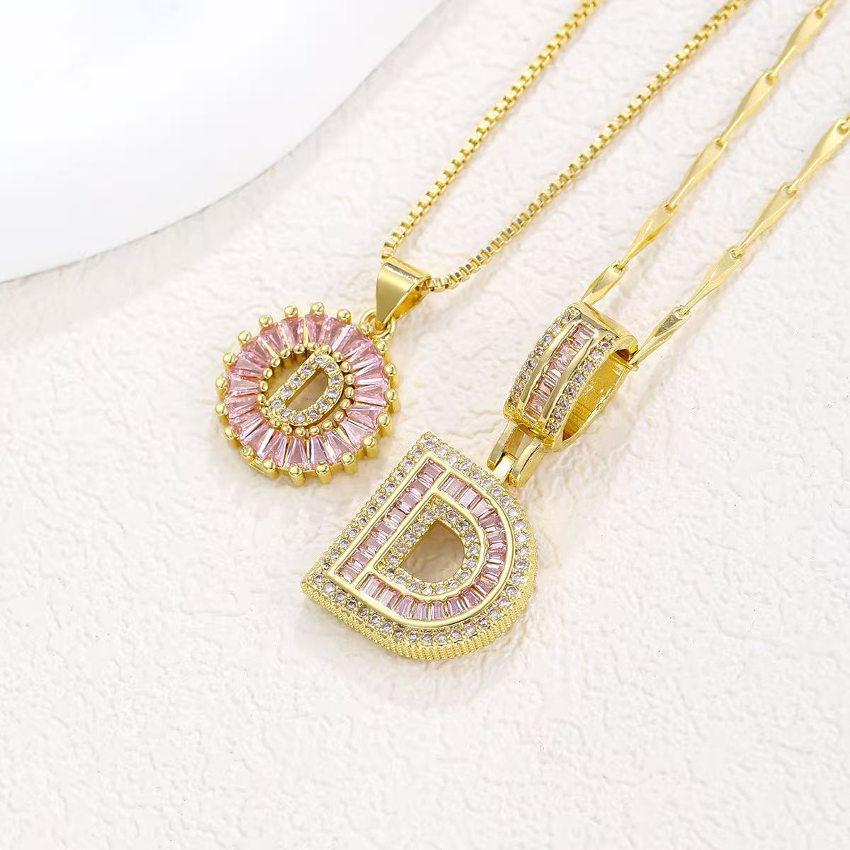 2pc 14k Diamond Letter Initial Necklaces (Limited Pink Edition)