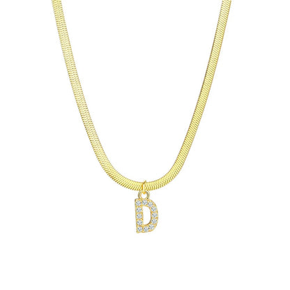 Dainty Diamond Letter Initial Herringbone Necklace