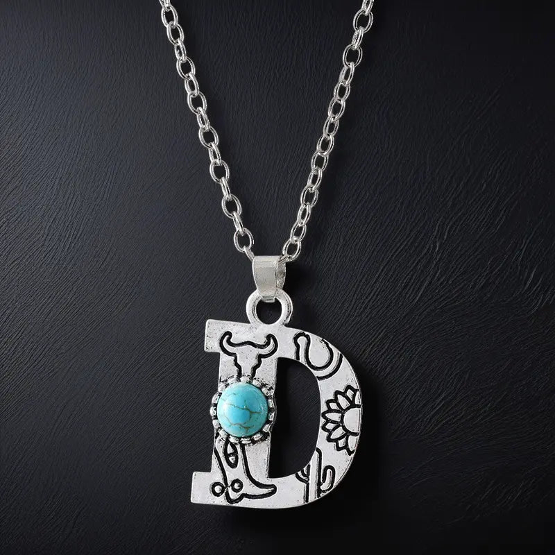 Boho Turquoise Accented Letter Initial Necklace