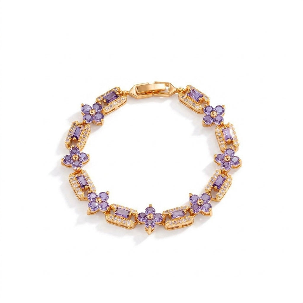 14k Elegant Purple Four-Leaf Clover Bracelet