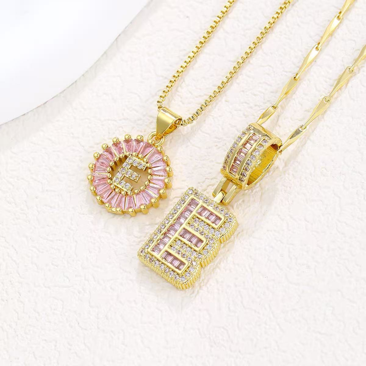 2pc 14k Diamond Letter Initial Necklaces (Limited Pink Edition)