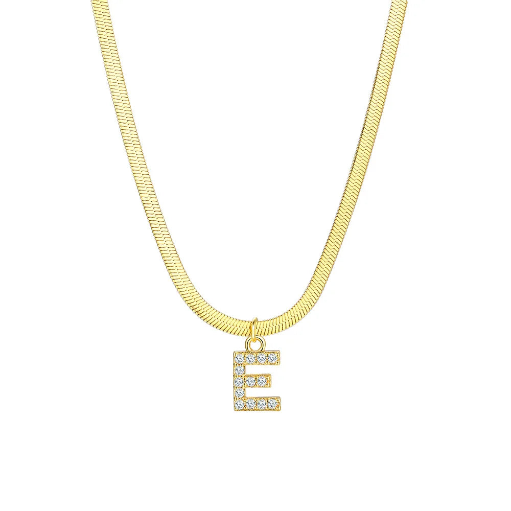 Dainty Diamond Letter Initial Herringbone Necklace