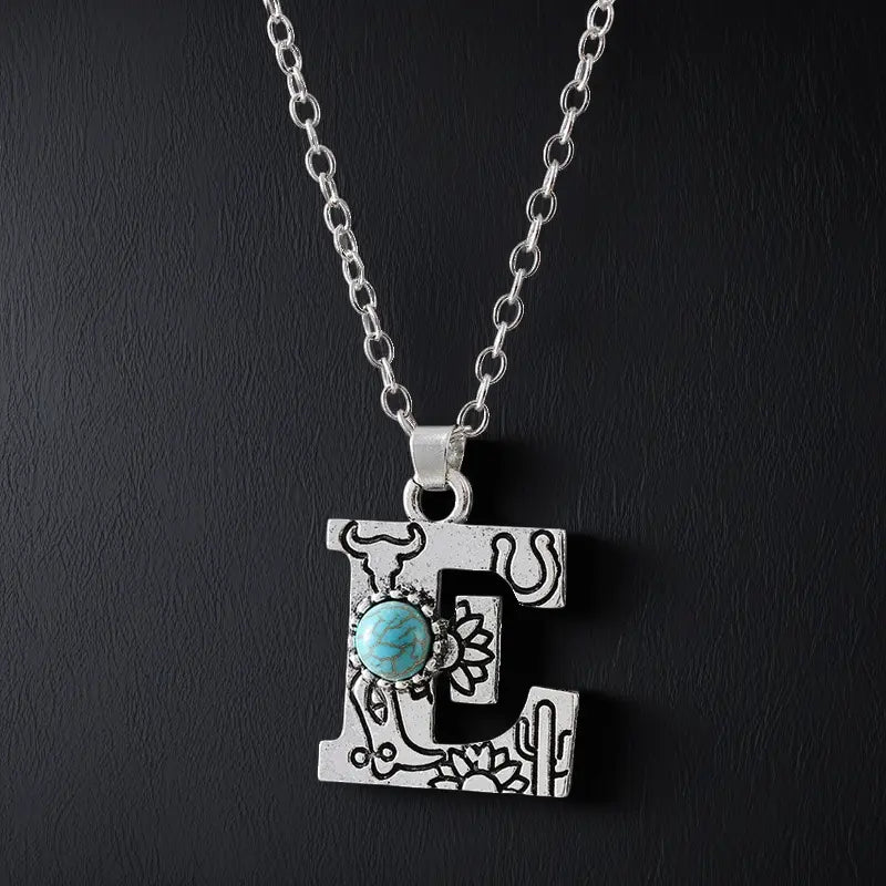 Boho Turquoise Accented Letter Initial Necklace