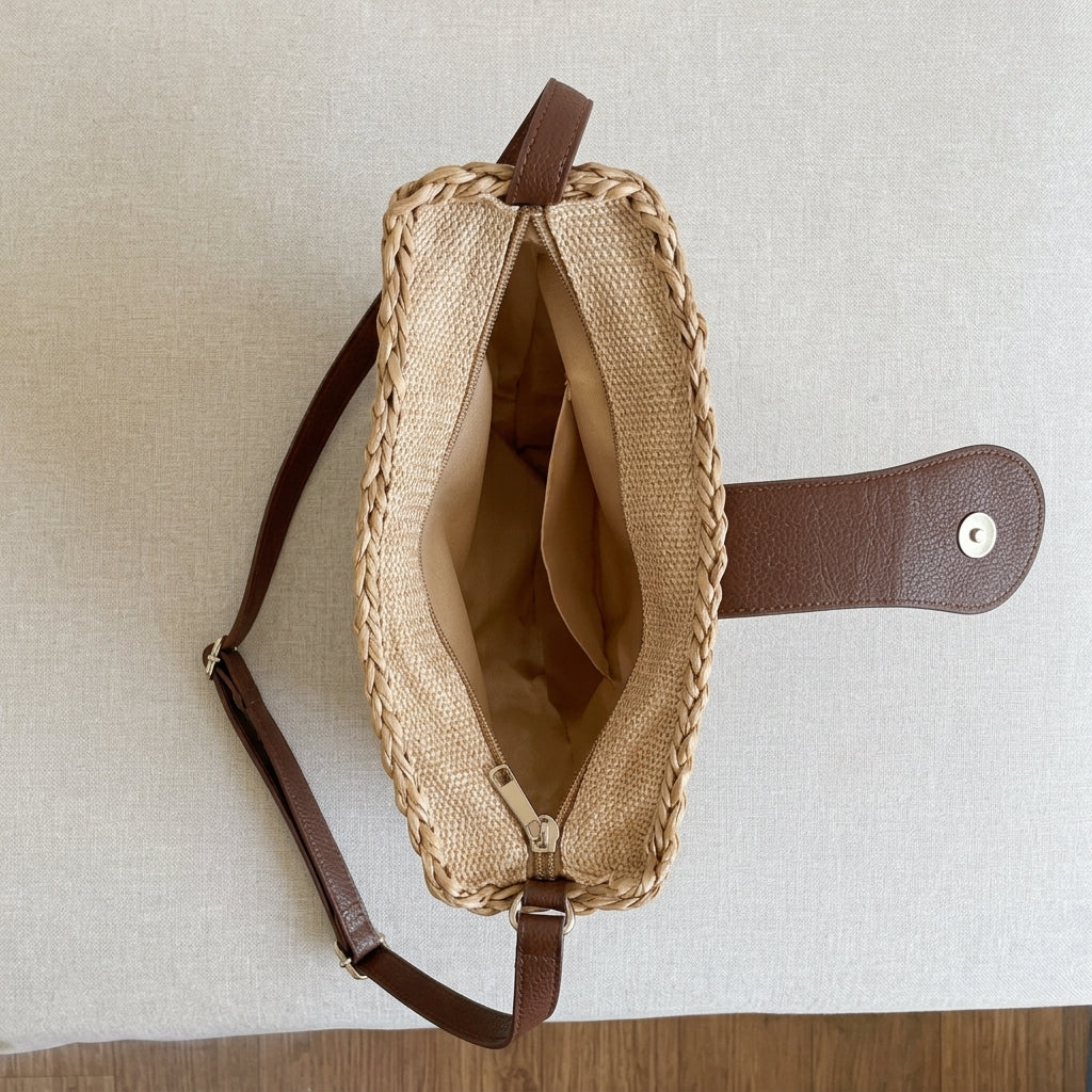 Elegant Rattan Straw Semi-Circle Bag