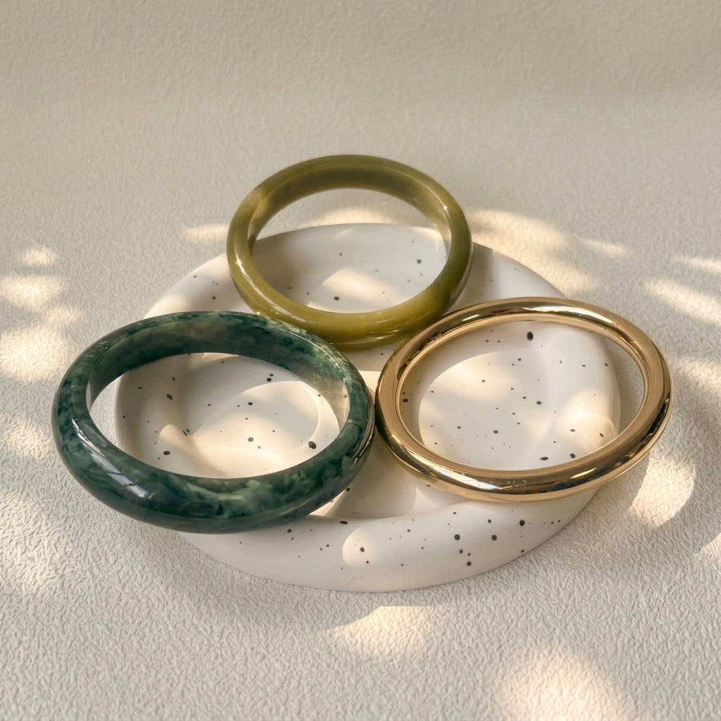 3pc Resin Green & Gold Bracelet Stack