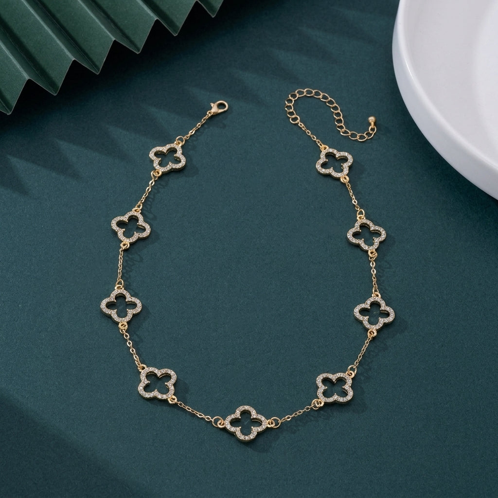 Pave Clover Outline Necklace