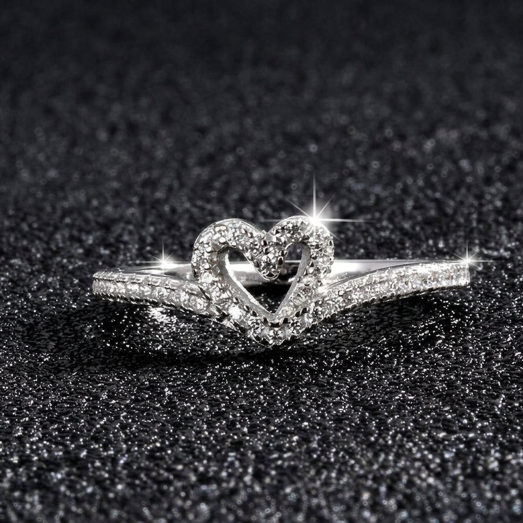 S925 Dainty Pave Heart Ring