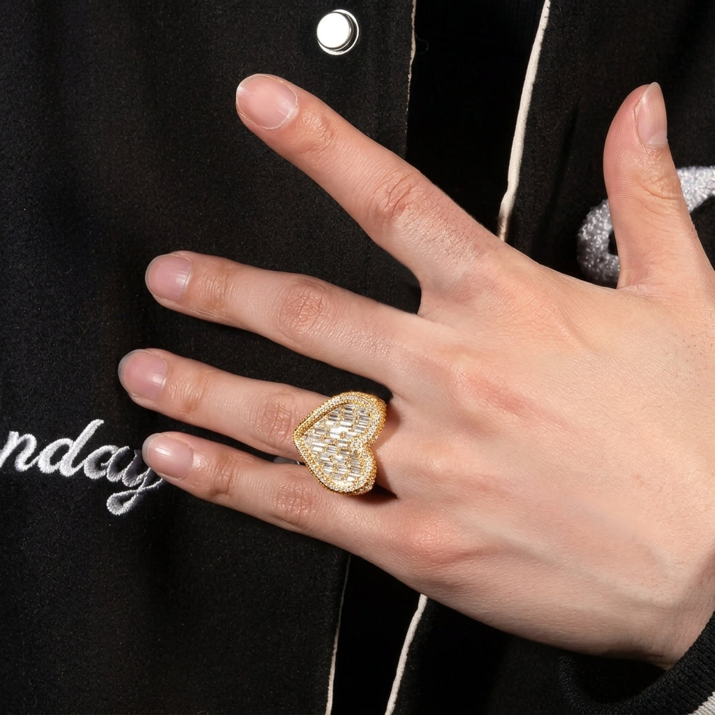 Baguette Cut & Pave Band Heart Ring