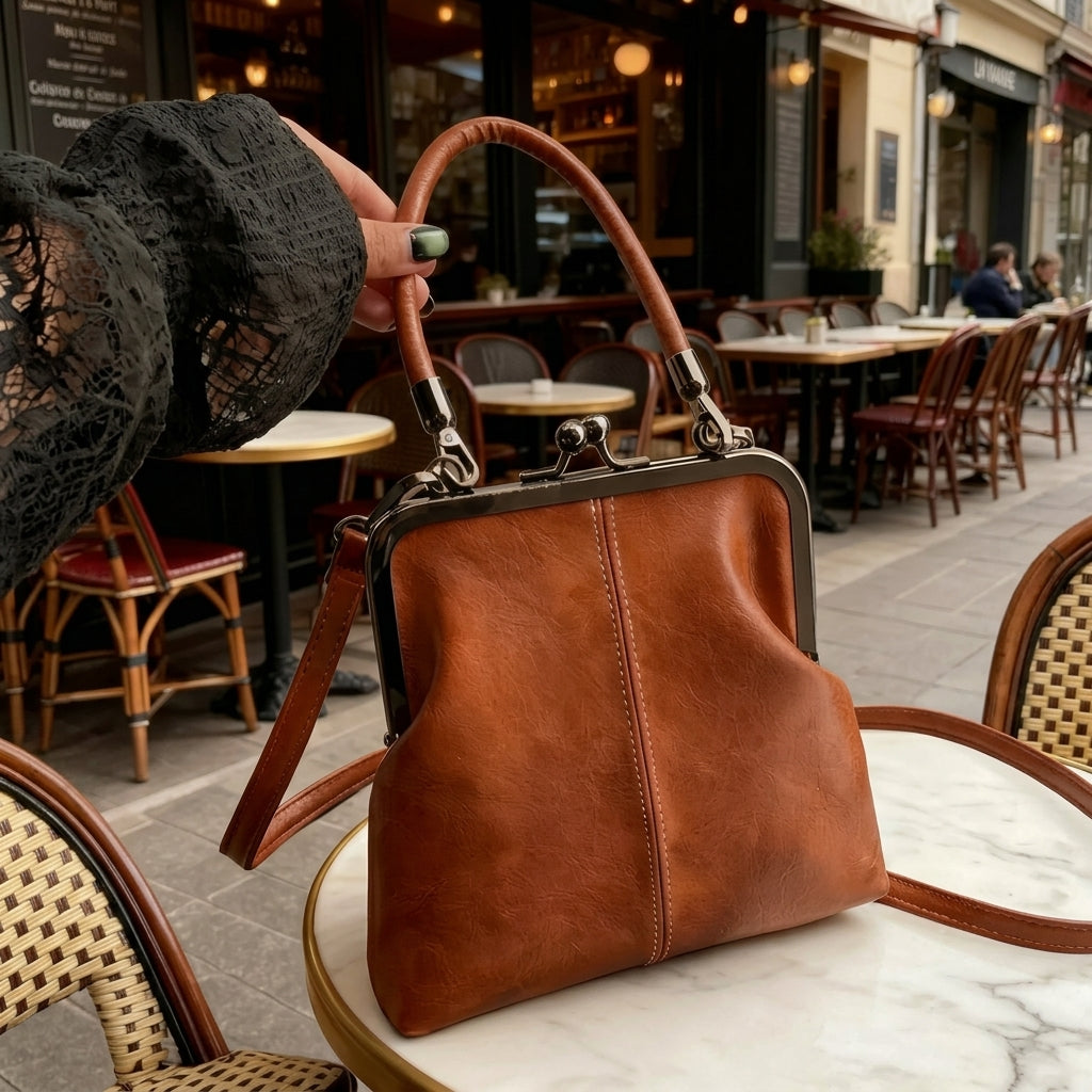 Vintage Inspired Kiss-Lock Satchel Bag