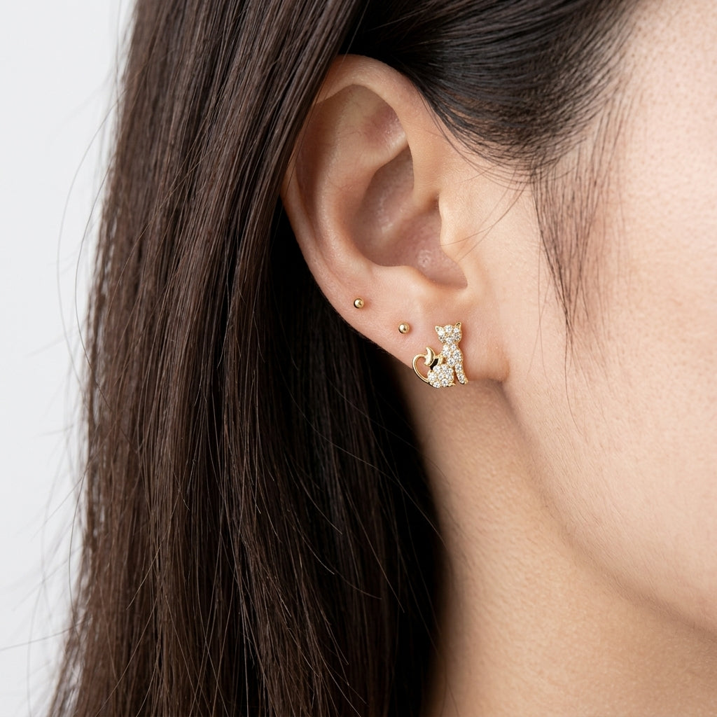 Dainty Cat Heart Butterfly Stud Earrings