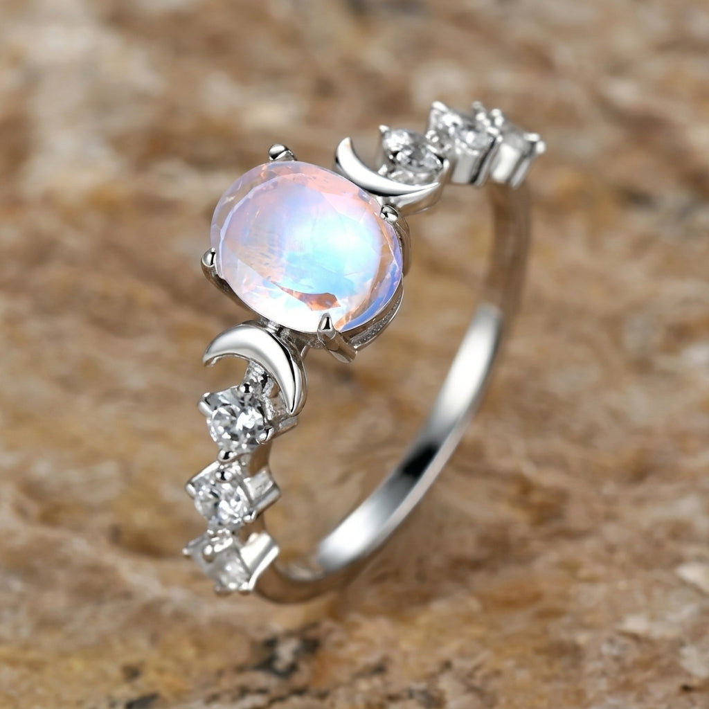 Crescent Moon Opal Center Ring