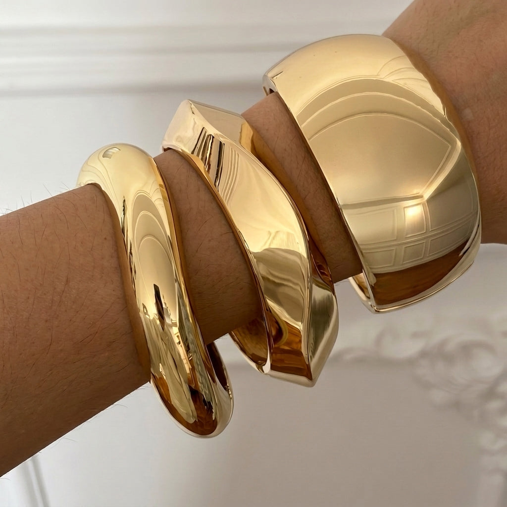 3pc Chunky Geometric Bangle Stack