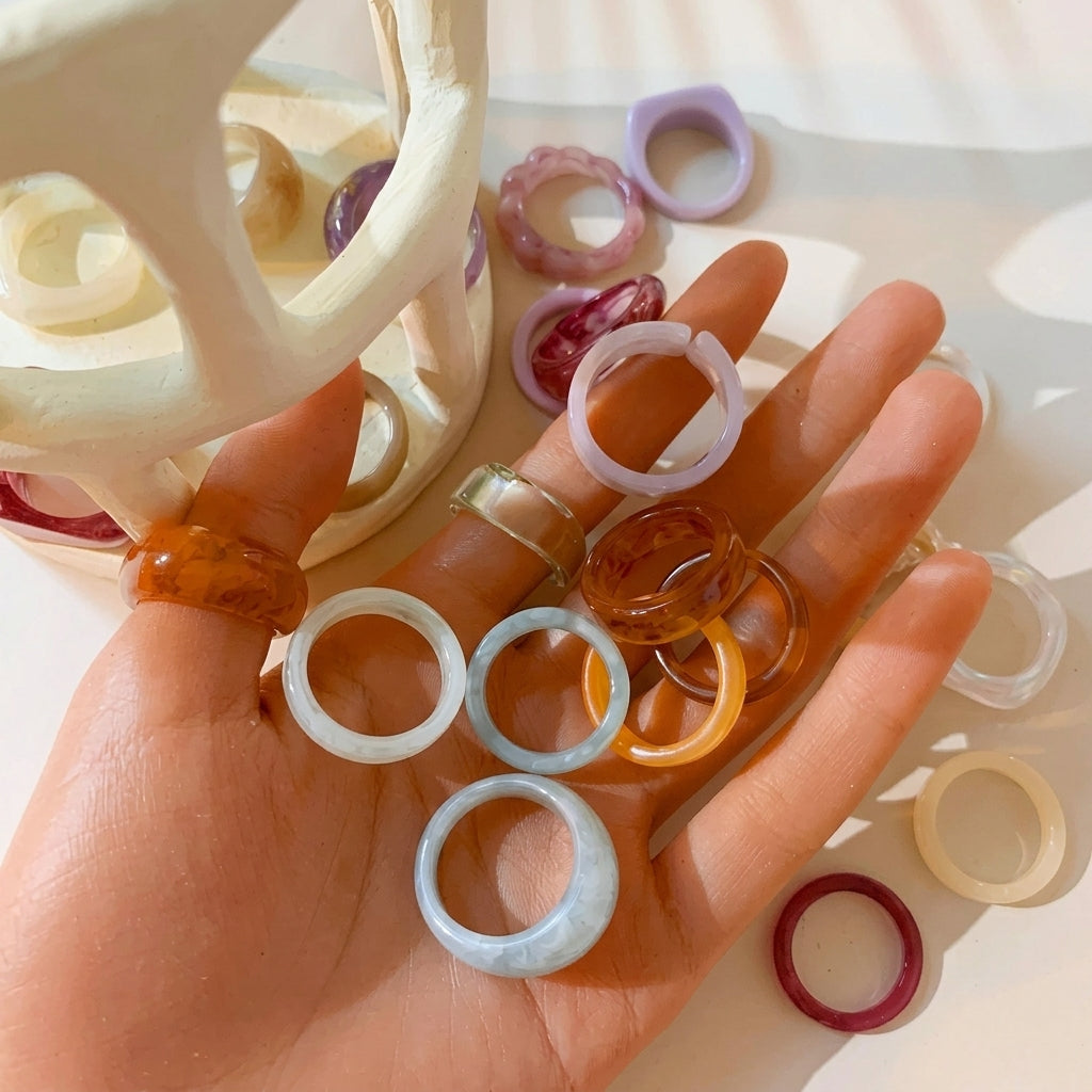 25pc Playful Pastel Resin Ring Stack