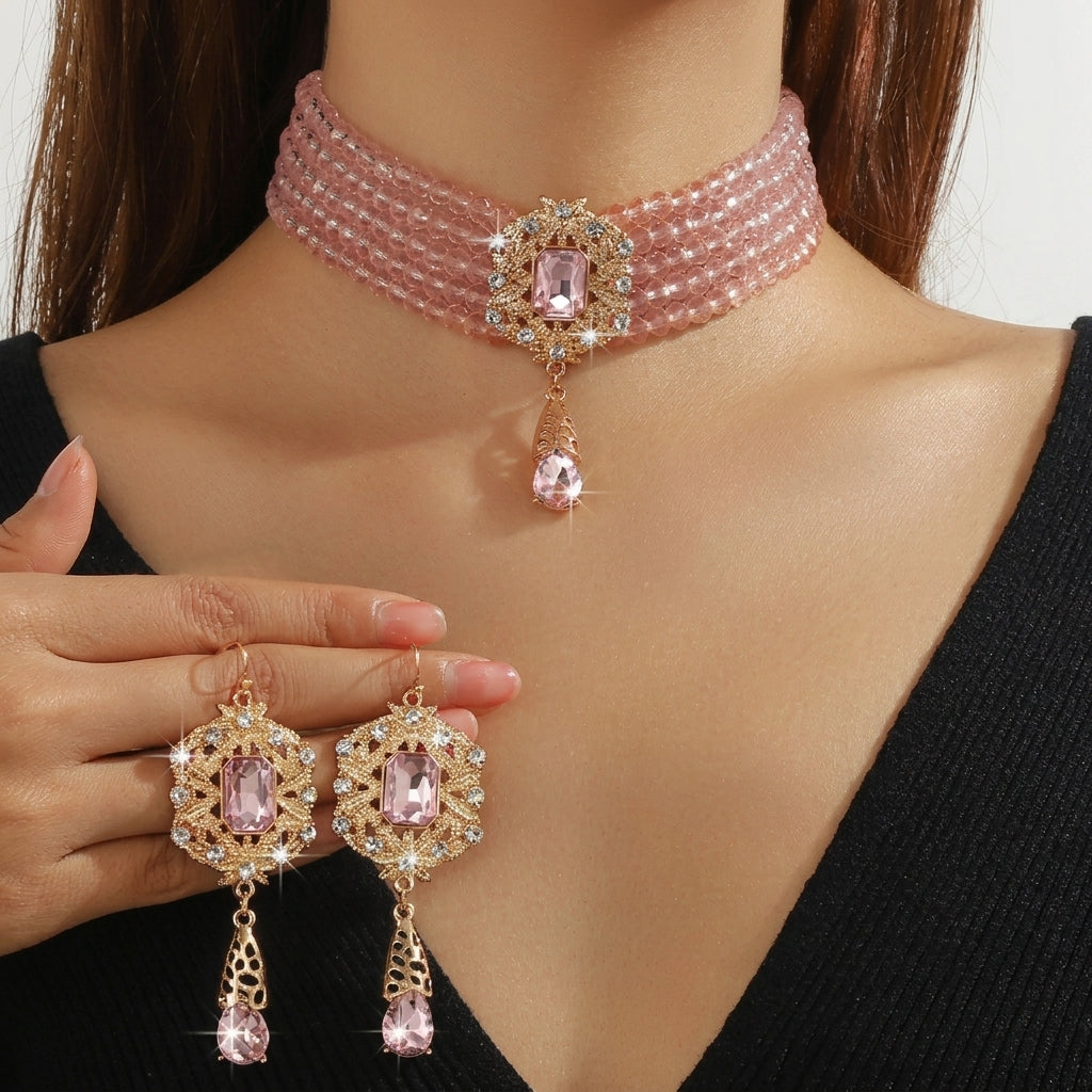 Beaded Crystal Necklace & Earrings Set