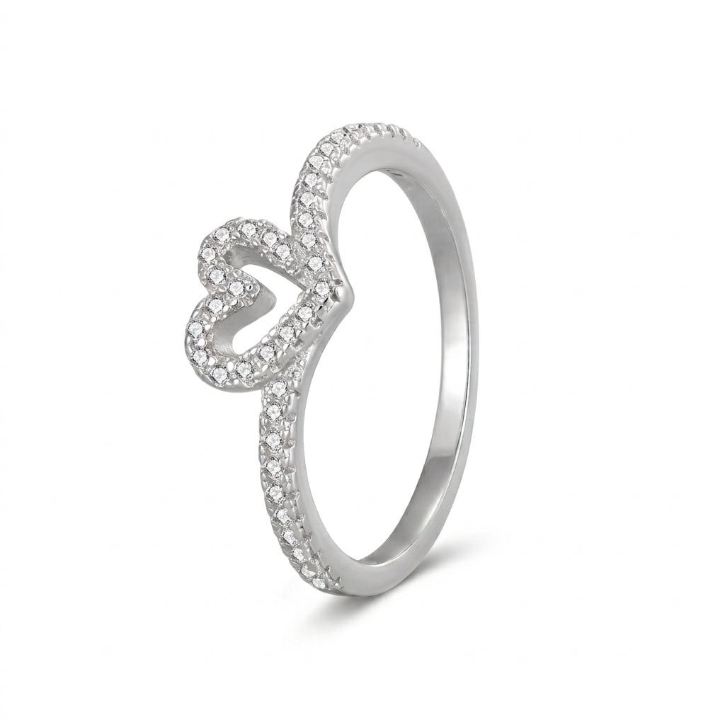 S925 Dainty Pave Heart Ring