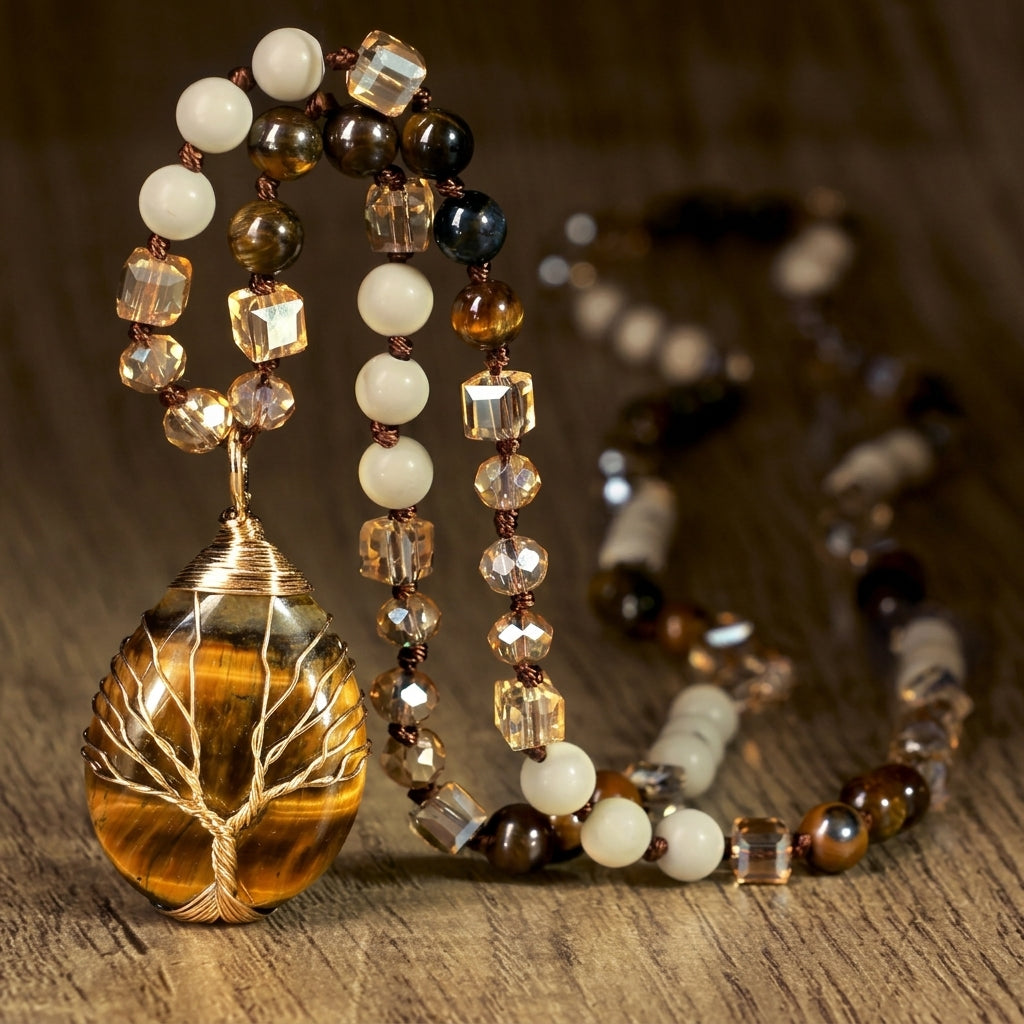 Boho Geometric Crystal Pendant Necklace