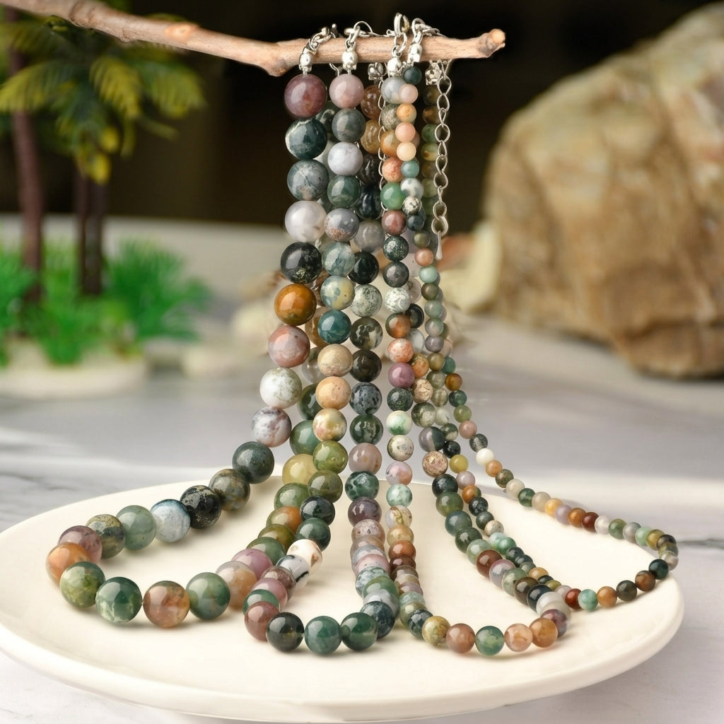 4pc Natural Indian Agate Beaded Necklace