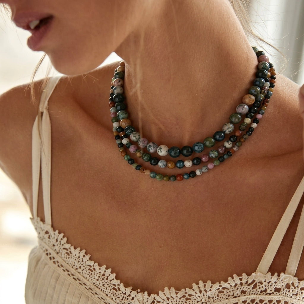 4pc Natural Indian Agate Beaded Necklace