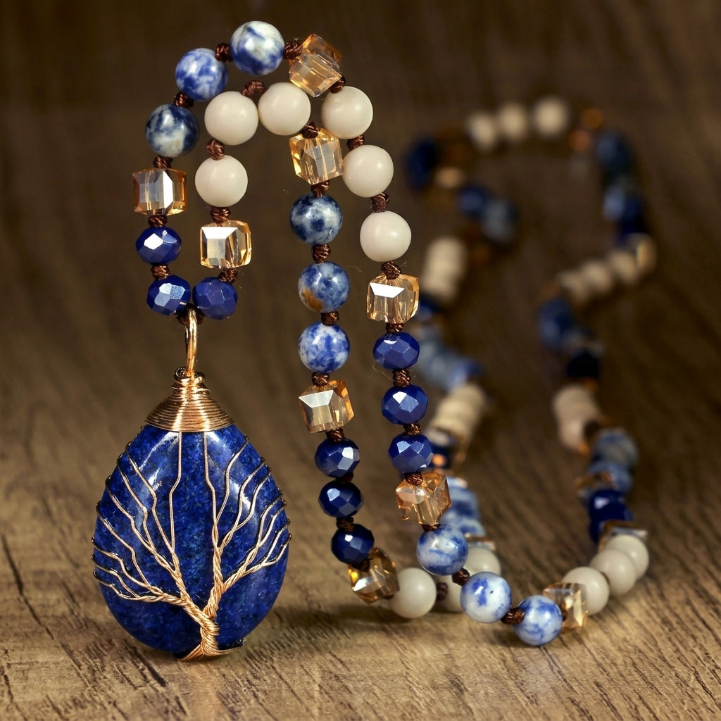 Boho Geometric Crystal Pendant Necklace