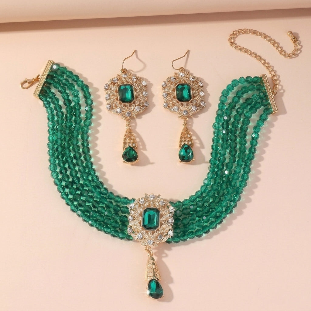 Beaded Crystal Necklace & Earrings Set