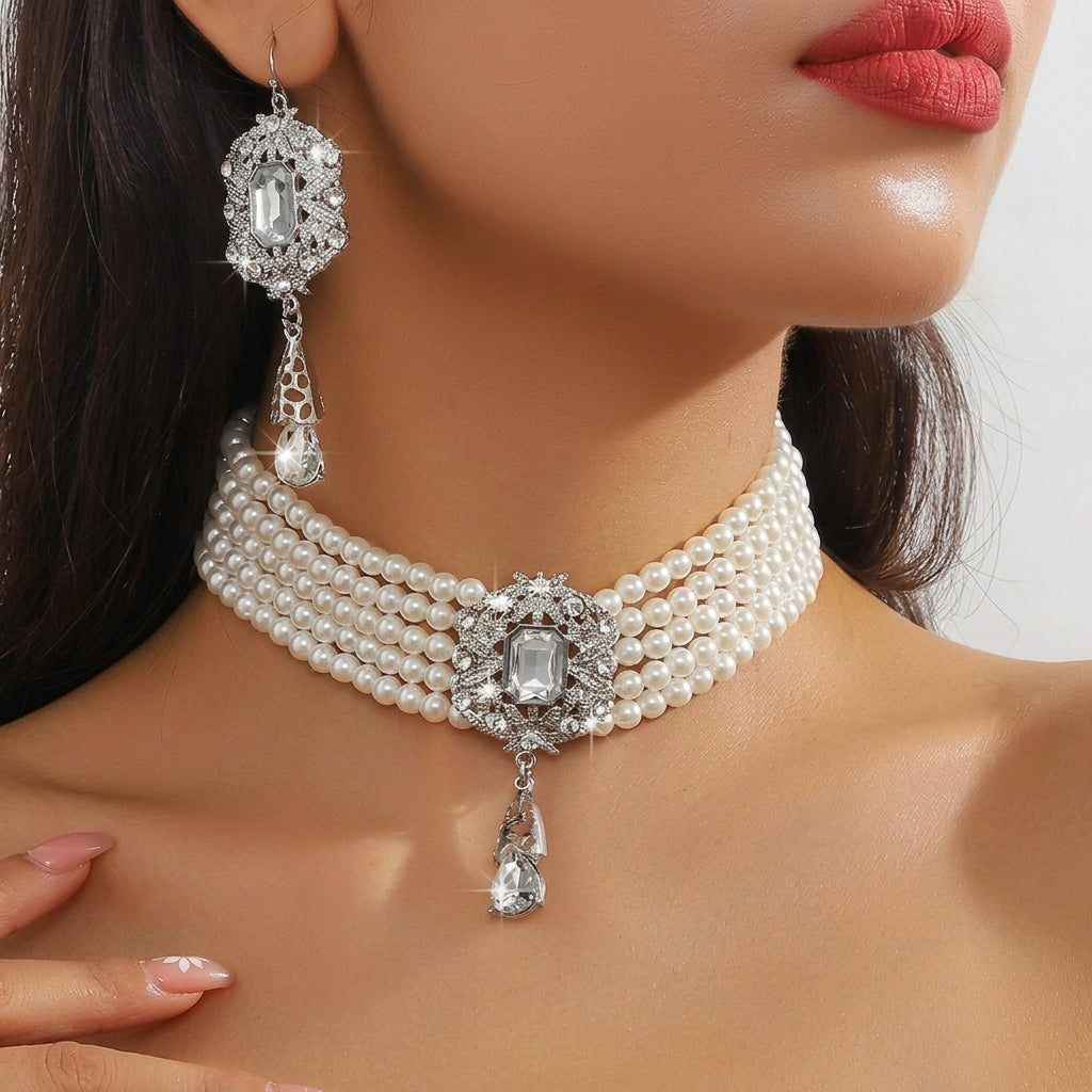 Beaded Crystal Necklace & Earrings Set