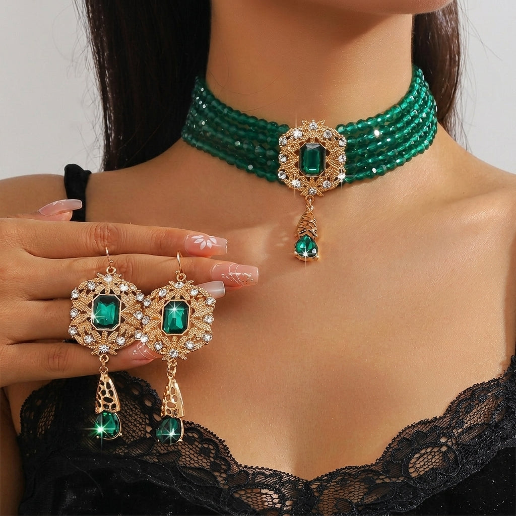 Beaded Crystal Necklace & Earrings Set