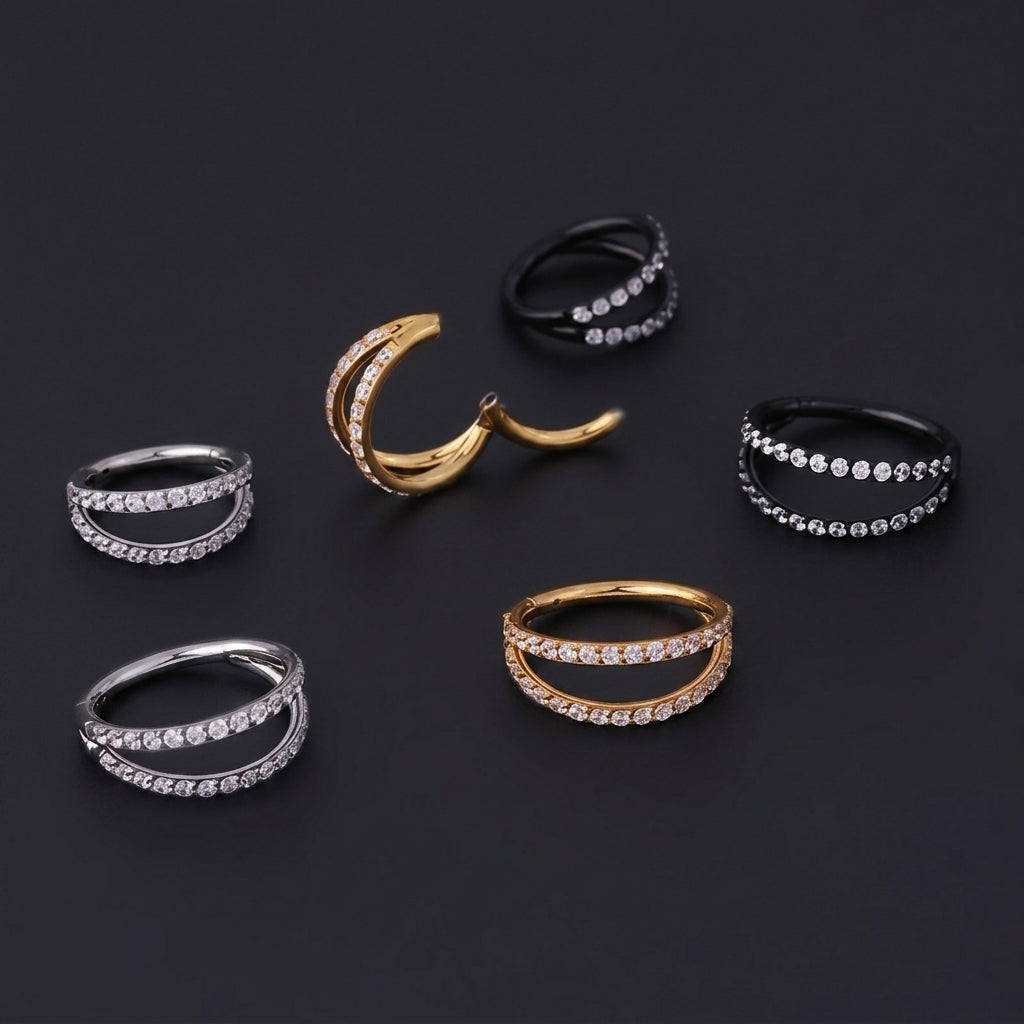 18G Minimal Double Band Pave Nose Ring