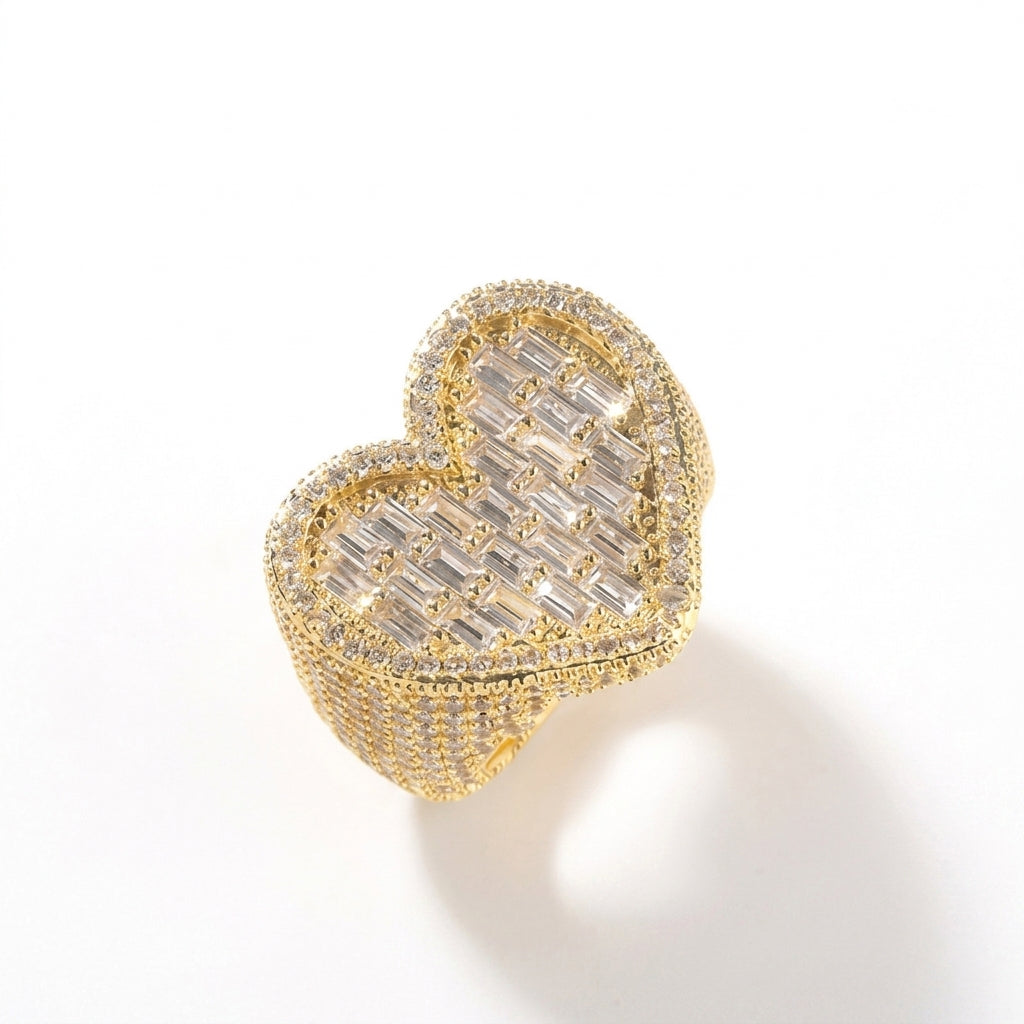 Baguette Cut & Pave Band Heart Ring
