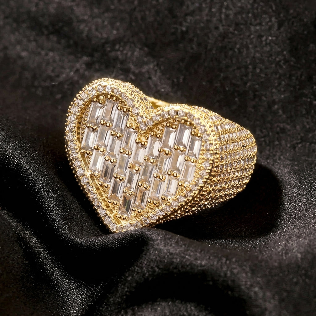 Baguette Cut & Pave Band Heart Ring