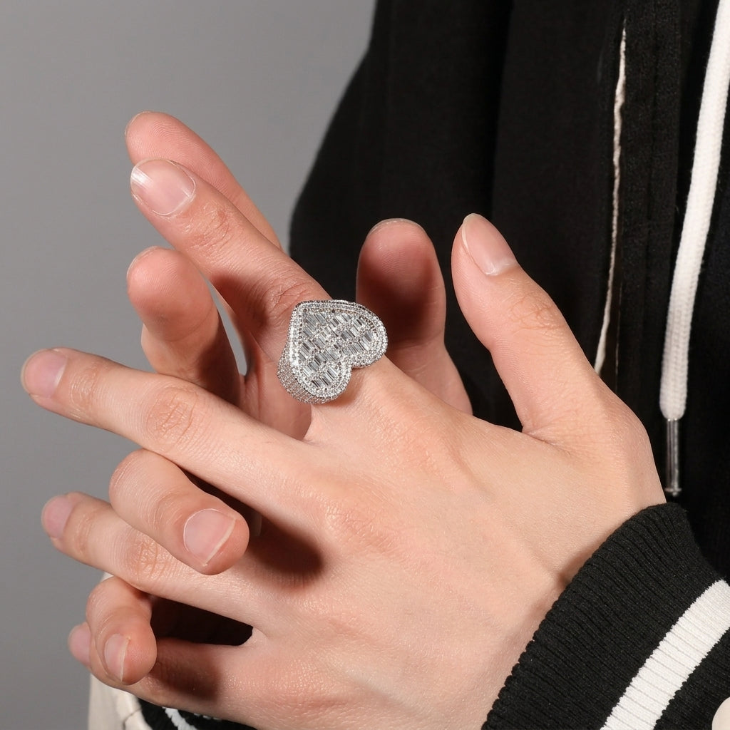 Baguette Cut & Pave Band Heart Ring