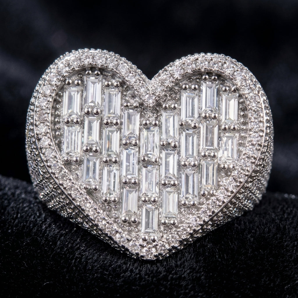 Baguette Cut & Pave Band Heart Ring
