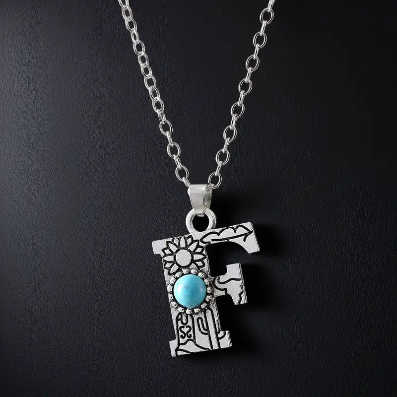 Boho Turquoise Accented Letter Initial Necklace