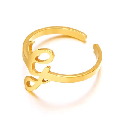 Adjustable Italic Cursive Letter Initial Ring