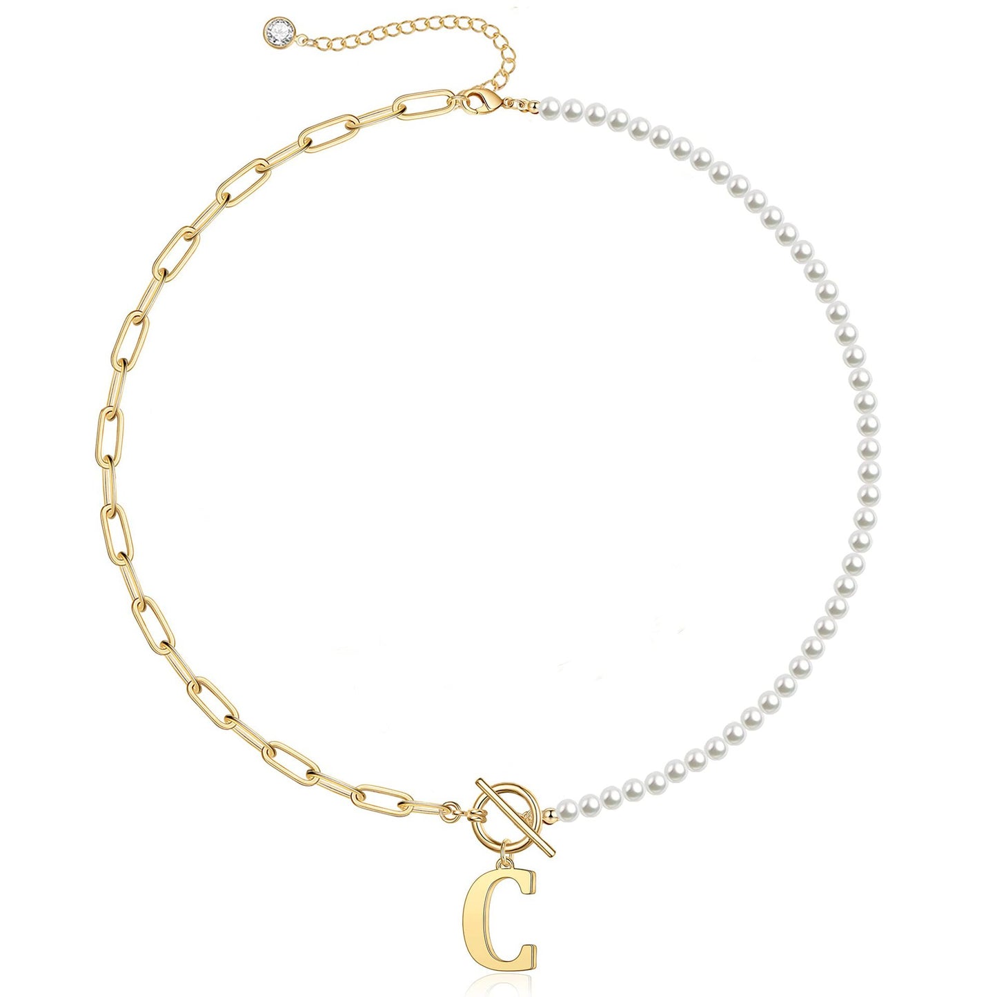 Pearl & Paperclip Chain Letter Initial Necklace