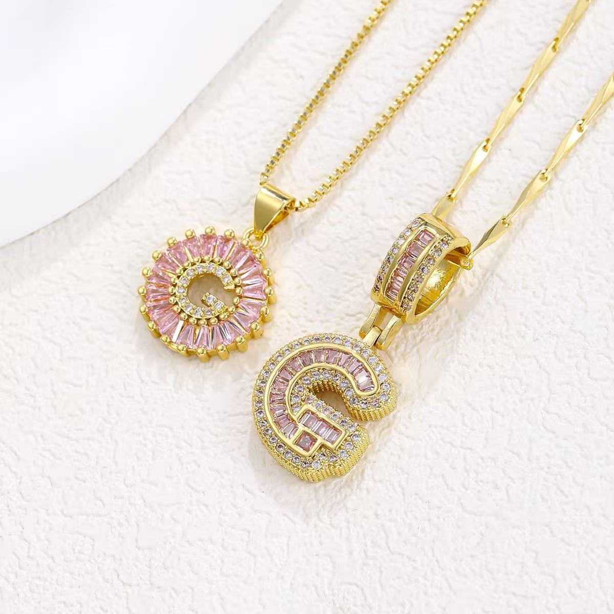 2pc 14k Diamond Letter Initial Necklaces (Limited Pink Edition)