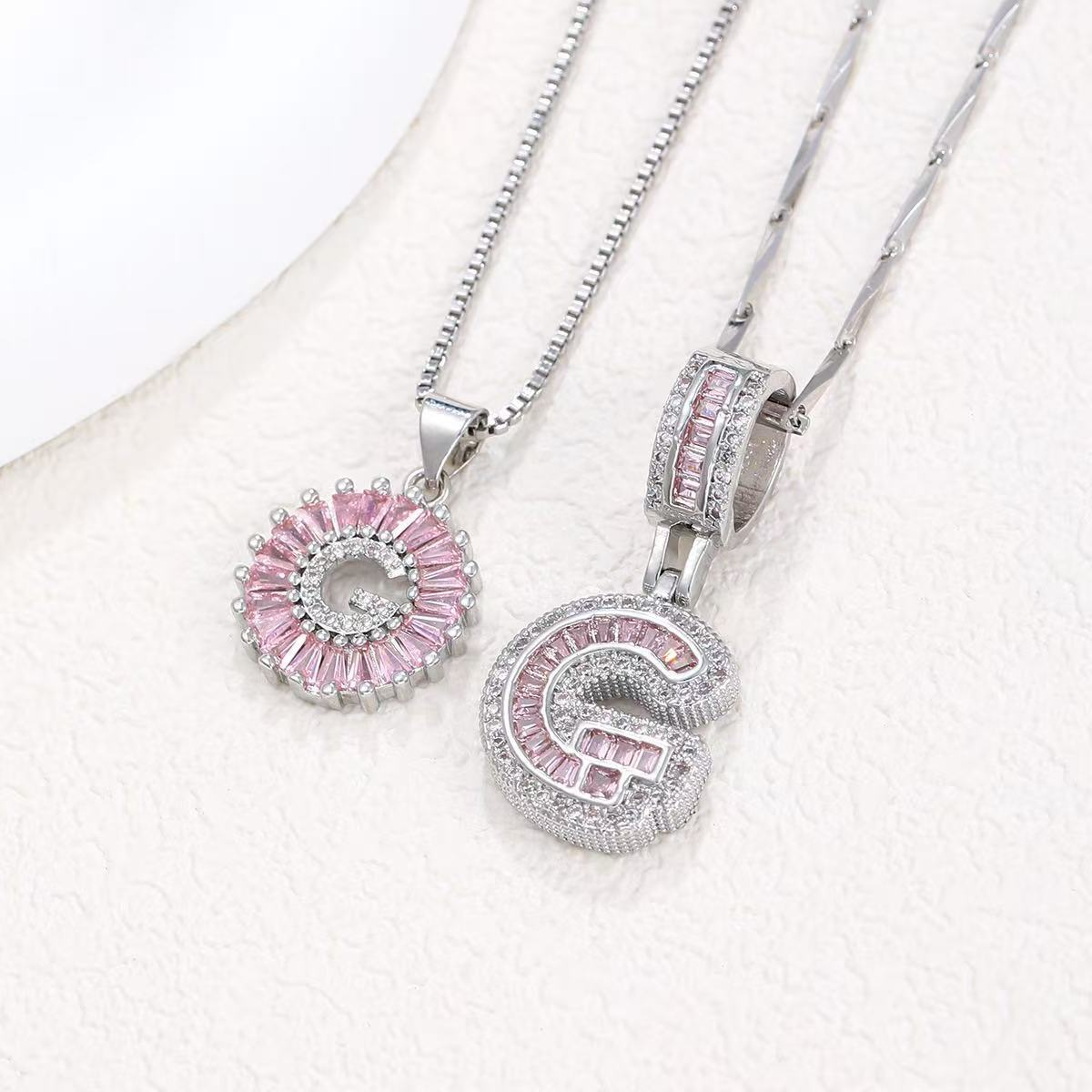 2pc 14k Diamond Letter Initial Necklaces (Limited Pink Edition)