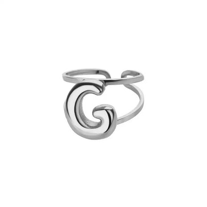 Adjustable Open Band Bubble Letter Initial Ring - Veinci