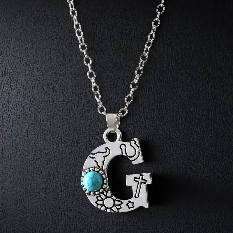 Boho Turquoise Accented Letter Initial Necklace