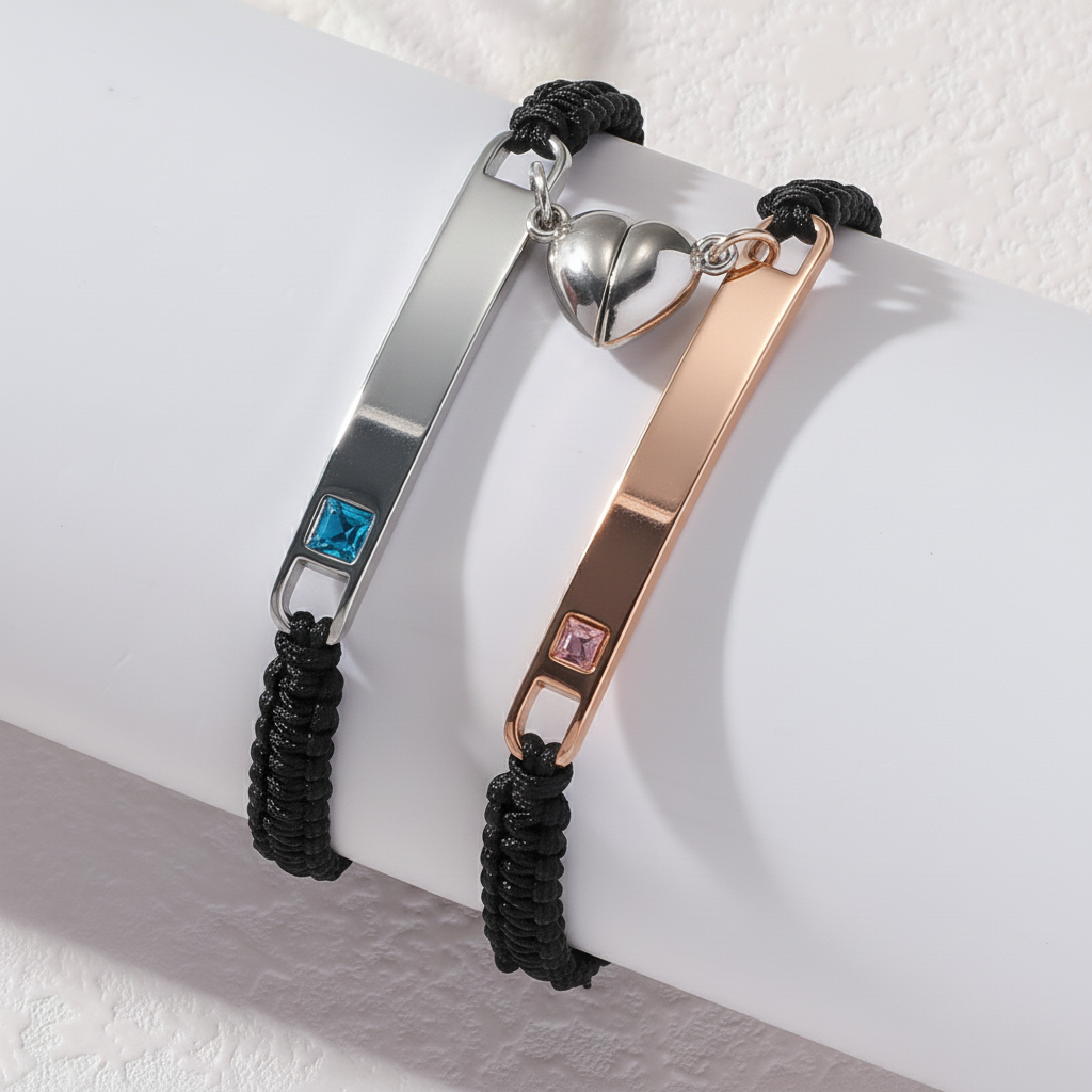 Personalized Magnetic Heart Love Bracelet Set