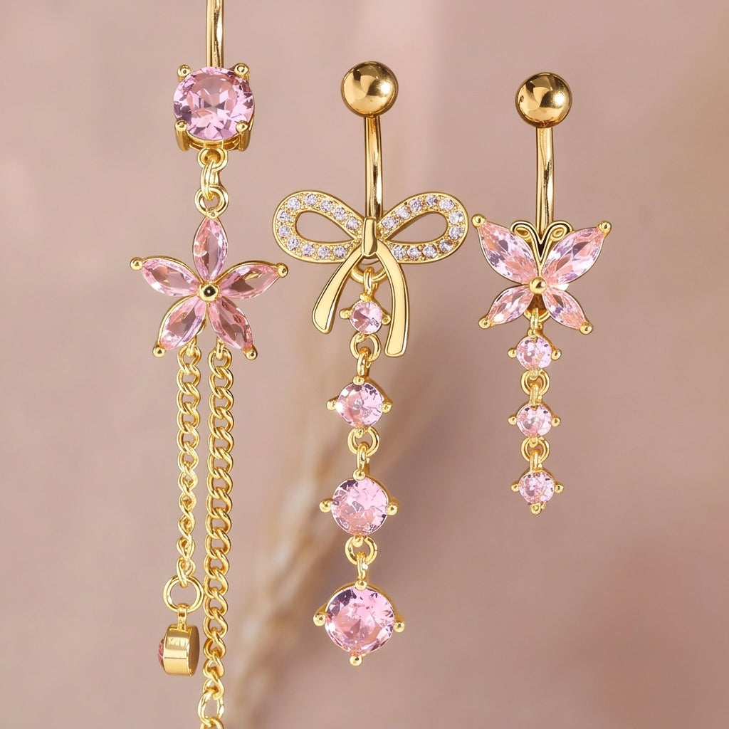 3pc Y2K Dangle Belly Ring Set