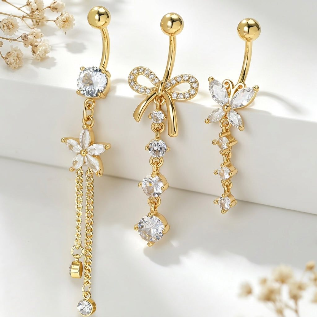 3pc Y2K Dangle Belly Ring Set