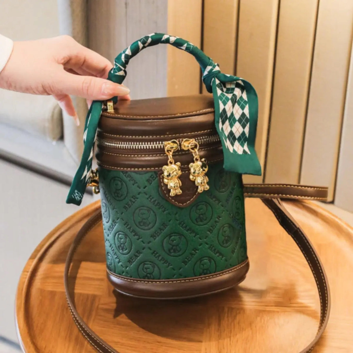 Elegant Scarf Handle Bucket Bag
