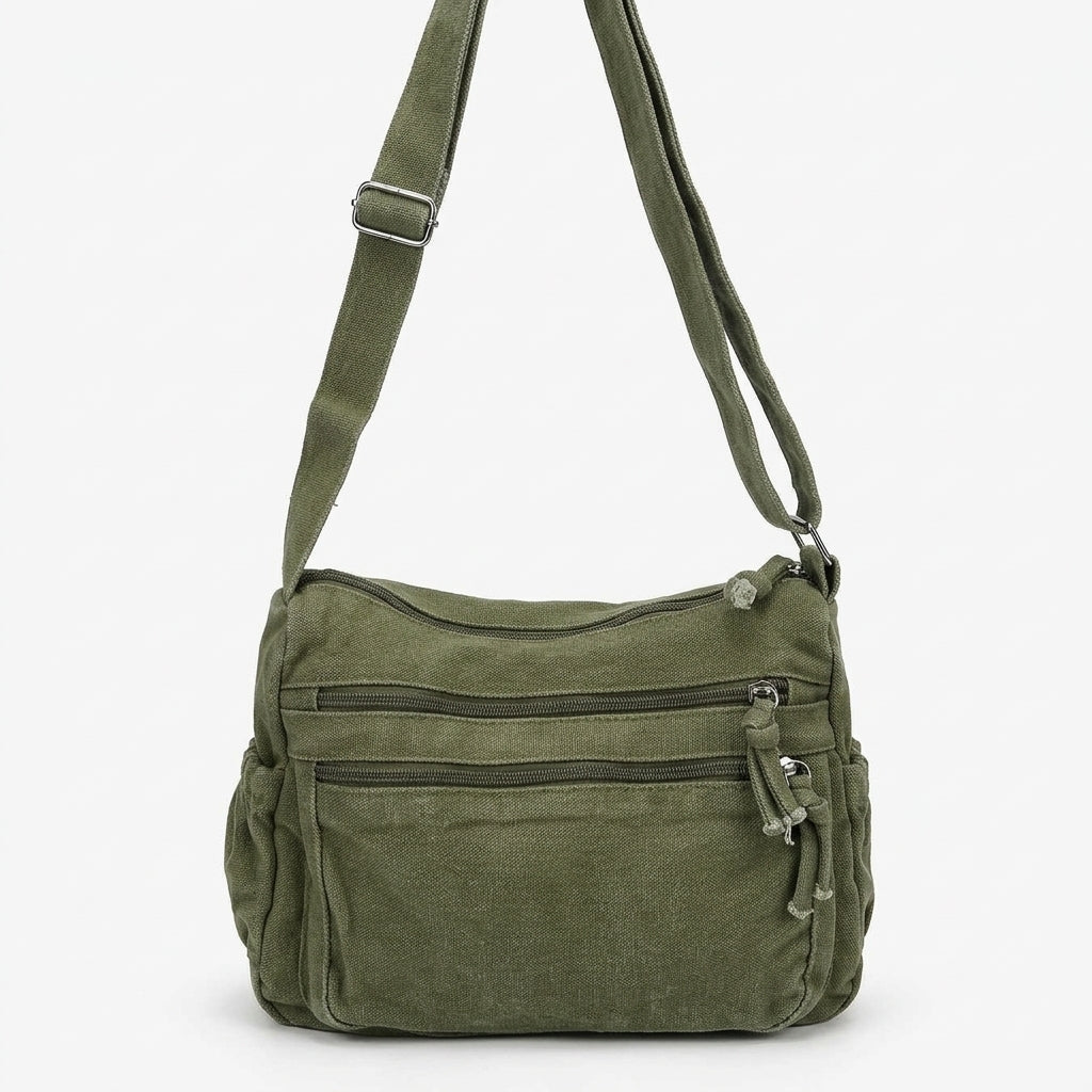 Multi-Pocket Canvas Crossbody Bag