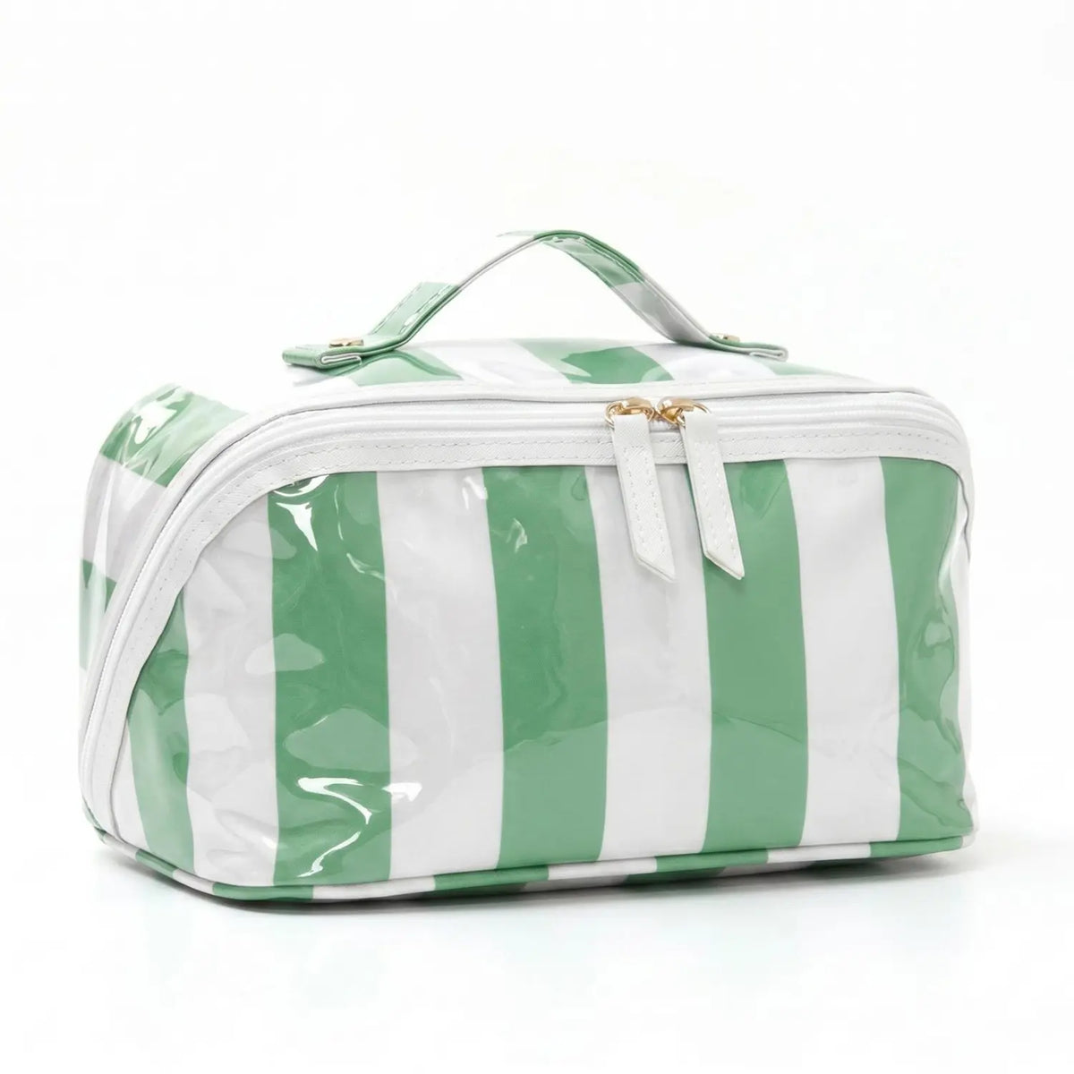 Wide Opening Striped Makeup Bag