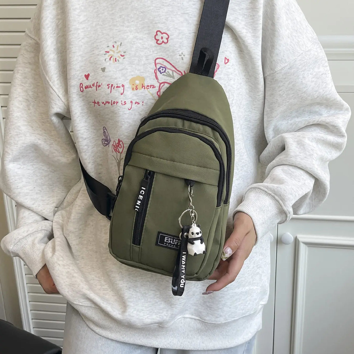 Everyday Multi Pocket Sling Bag with Animal Pendant