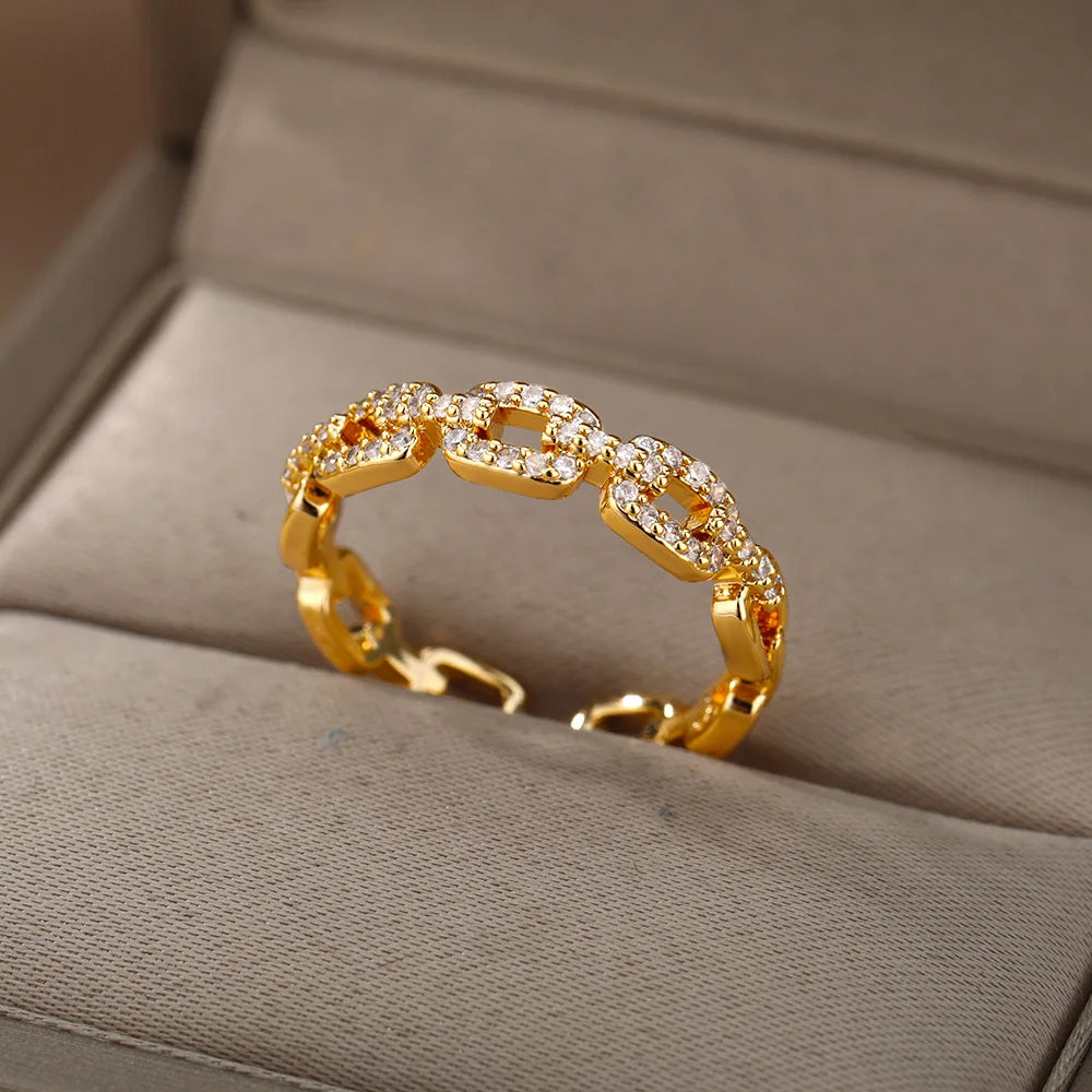 Adjustable Diamond Chain Link Ring