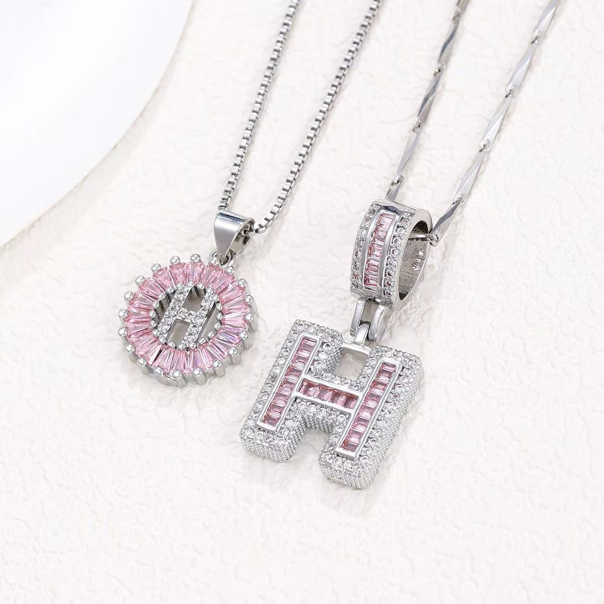 2pc 14k Diamond Letter Initial Necklaces (Limited Pink Edition)