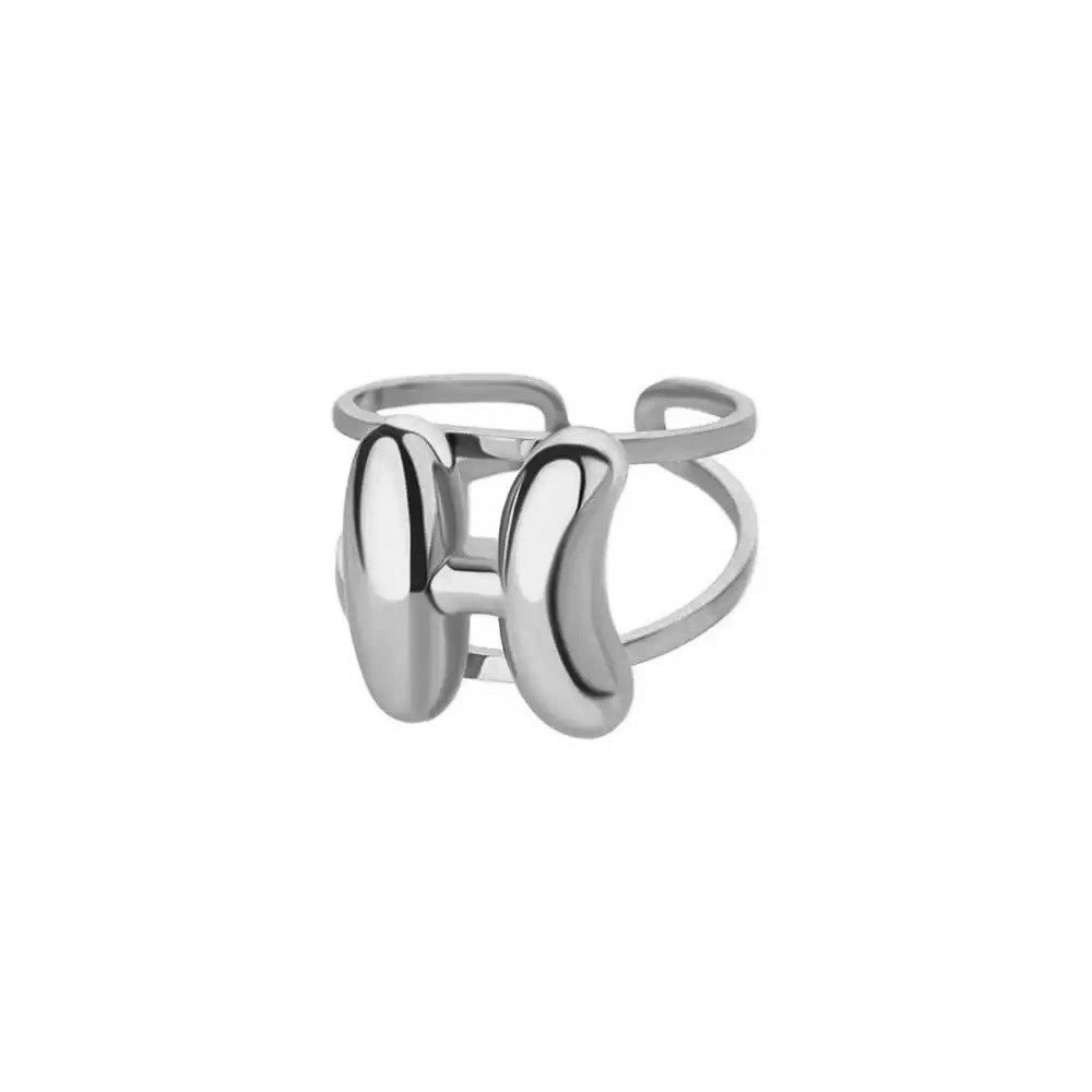 Adjustable Open Band Bubble Letter Initial Ring - Veinci