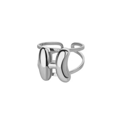 Adjustable Open Band Bubble Letter Initial Ring - Veinci